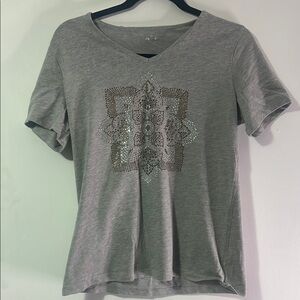 Gray V-Neck Women's Top